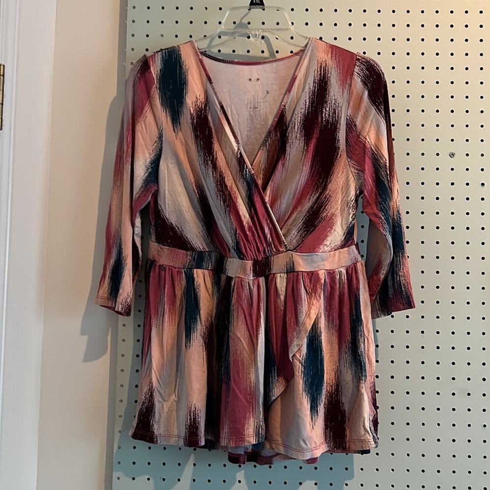 Super Soft Multi Ikat Surplice Babydoll Top, Torrid, Size 0X - Picture 5 of 10